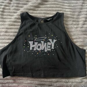 “HONEY” bedazzled crop top